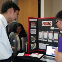 The RU SO team showing off their app designed for RU student ambassadors and visitors to campus. Spring 2016.