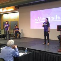 Nicole, Stephen and Sree make a case for their SlingShot product at Spring 2016 Showcase. 